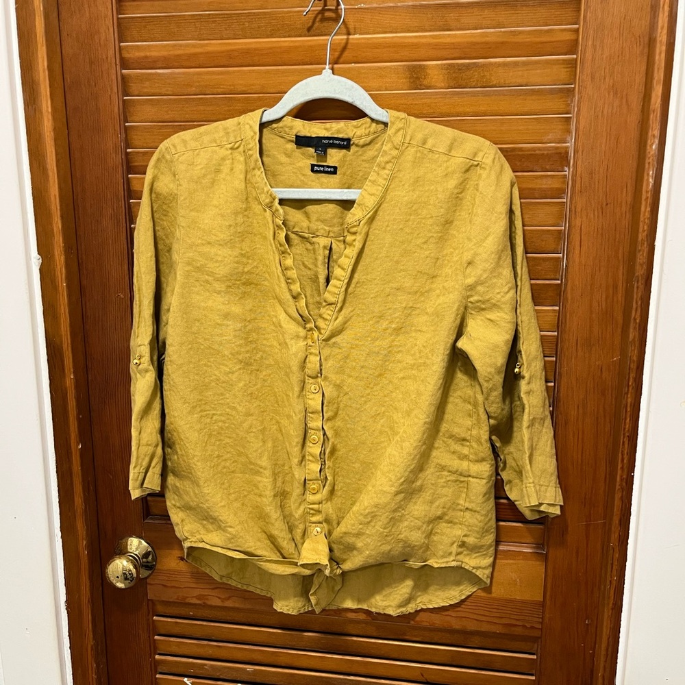 Harve Benard Mustard Button-Front Linen Top